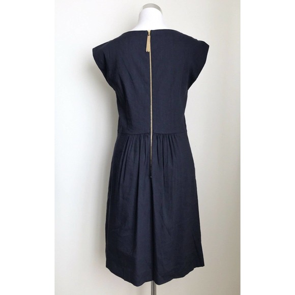 Rebecca Taylor Linen Blend Sheath Dress Navy Peekaboo Neckline Cutout Size 10 - Picture 5 of 12